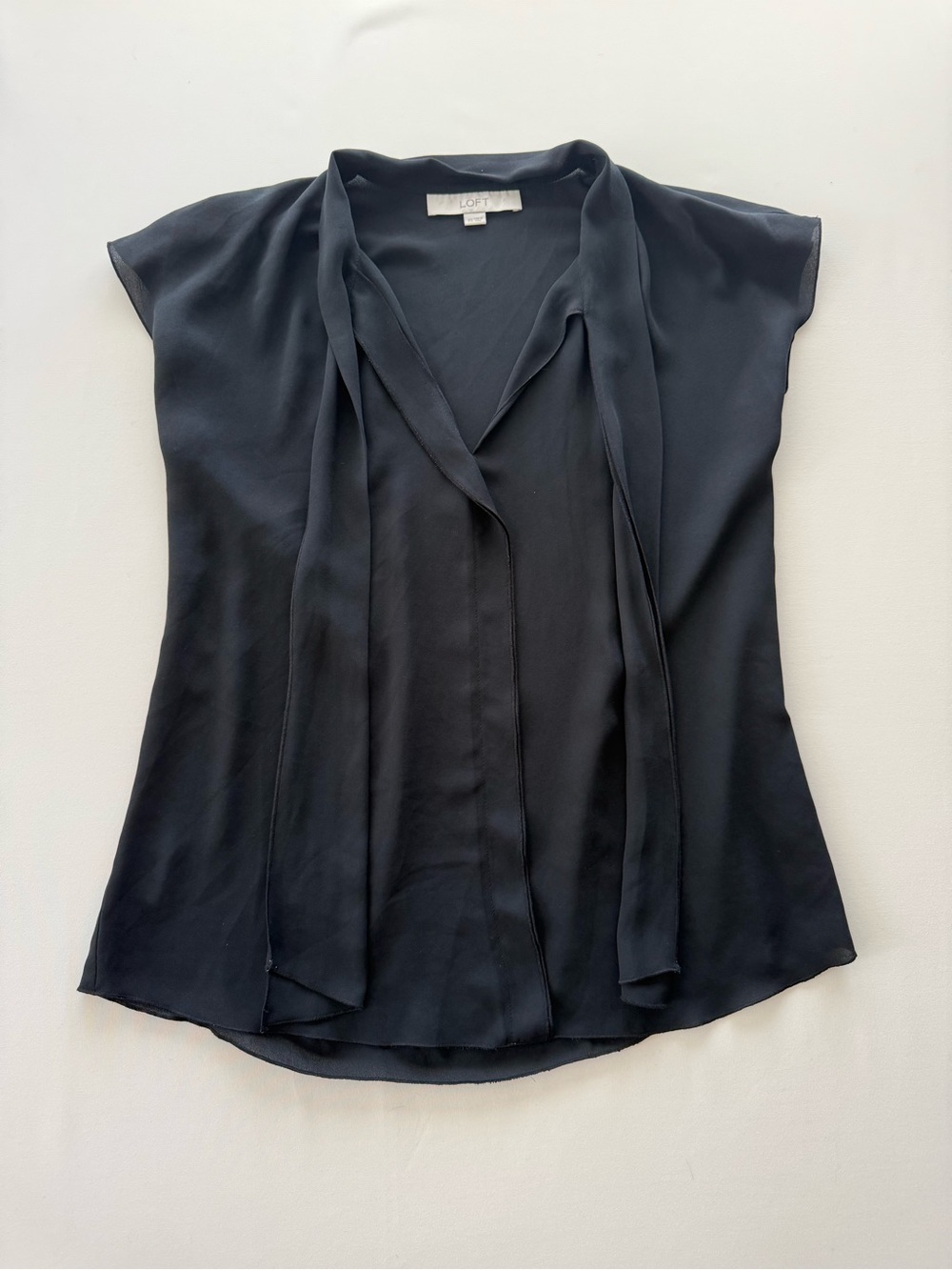 LOFT Black Tie-Neck Cap-Sleeve Blouse